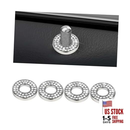 Bling Car Inner Door Lock Covers, 4PCS Crystal Rhinestones Vehicle Pull White
