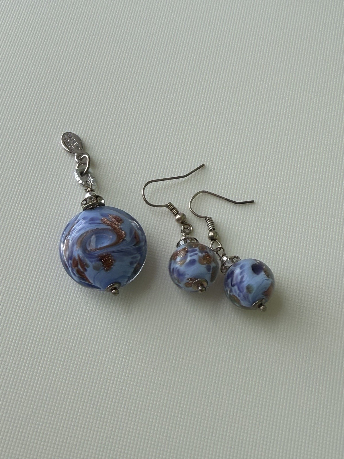 Italian Handmade Blue Glass Pendant And Earrings Set