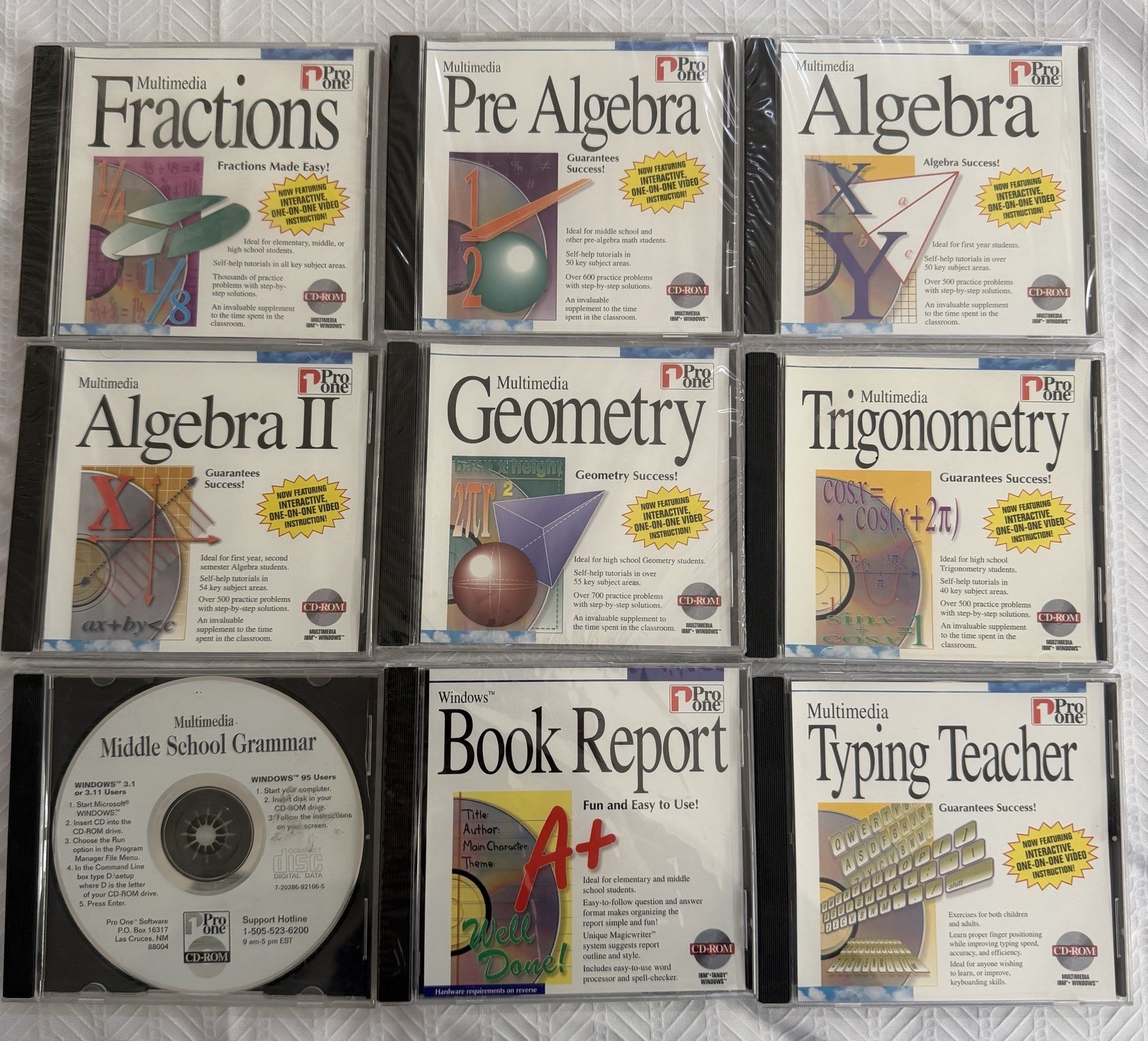 9 CD Lot Pro One Multi Media Math and English Software - 6 Cases Factory Sealed