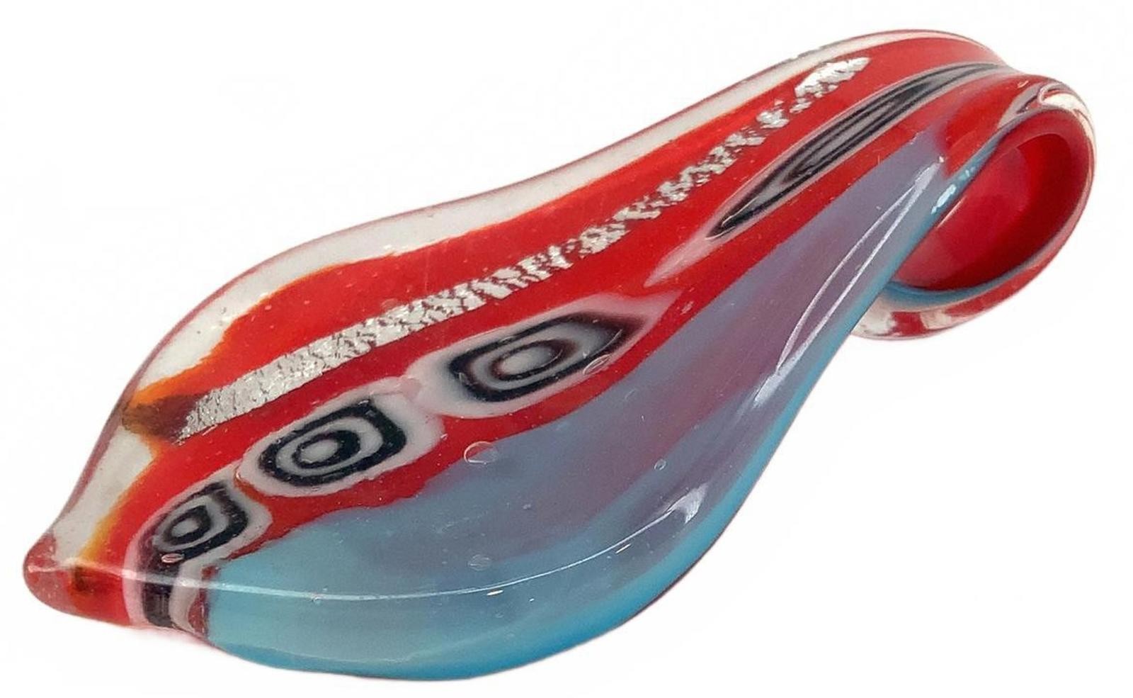Vintage Murano Glass Art Deco Style Pendant Red Blue Millefiori Foil Large