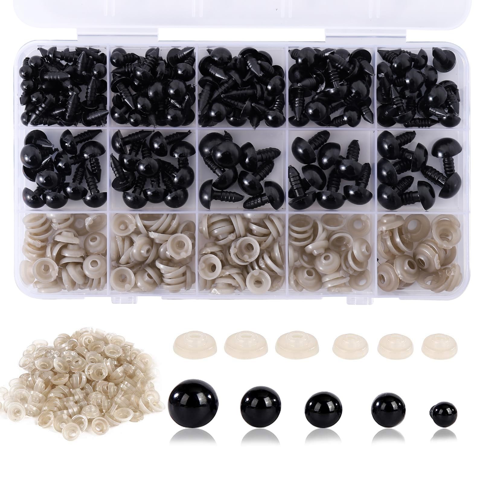 Vanblue Safety Eyes 150Pcs 6-12 mm Plastic with mm, Black 