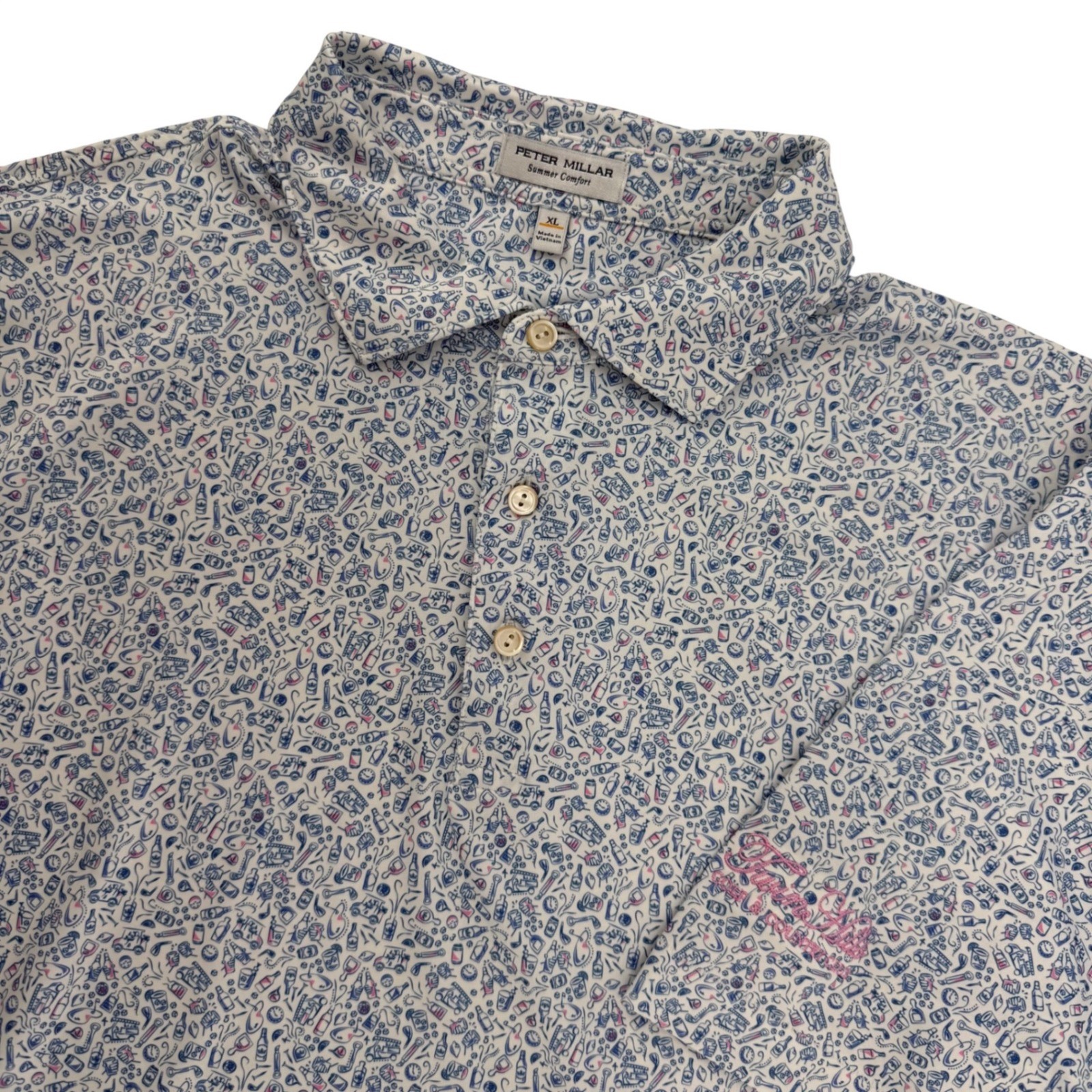 Peter Millar Summer Comfort Size XL Bar For The Course Golf Polo AOP Embroidered