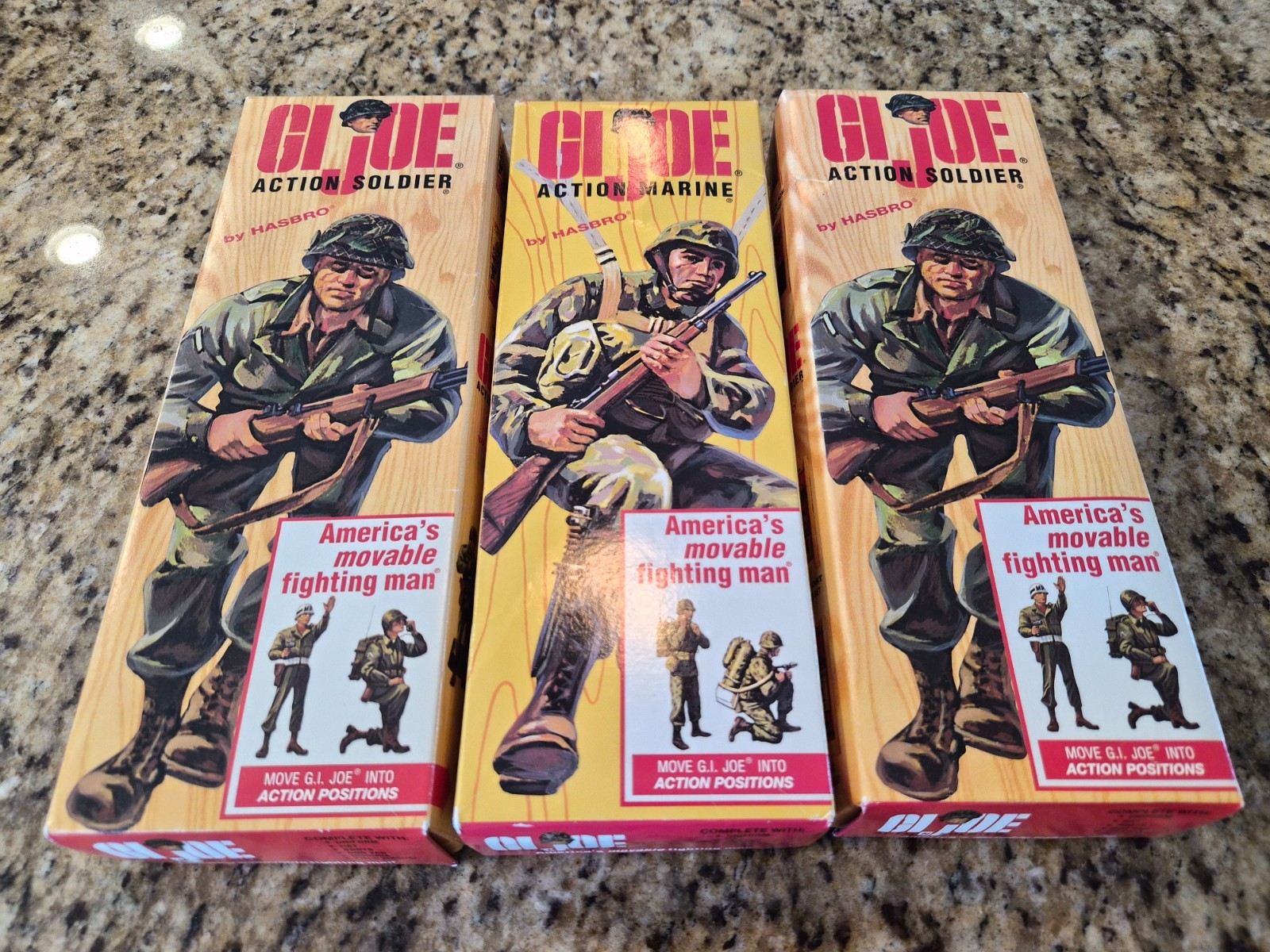 x3 GI Joe Action Marine Original 7500 7700 w/Box 1993 Hasbro EUC