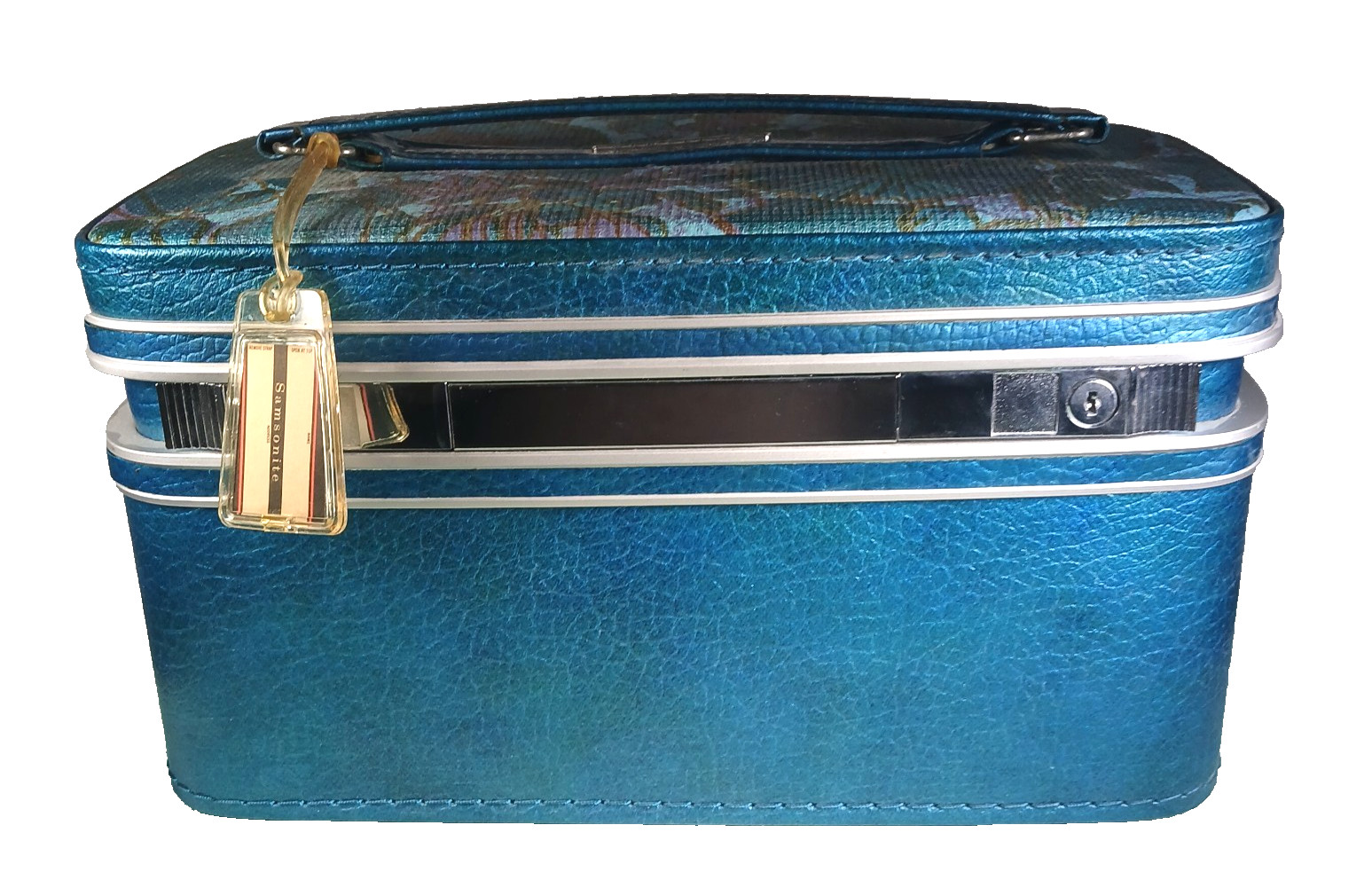 VTG  TRAIN/COSMETIC Samsonite Fashionaire Blue/Teal Flower Power 60's HS/Key