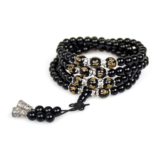 6mm 108 Mala Beads Bracelet Meditation Necklace Obsidian Om Mani Padme Hum
