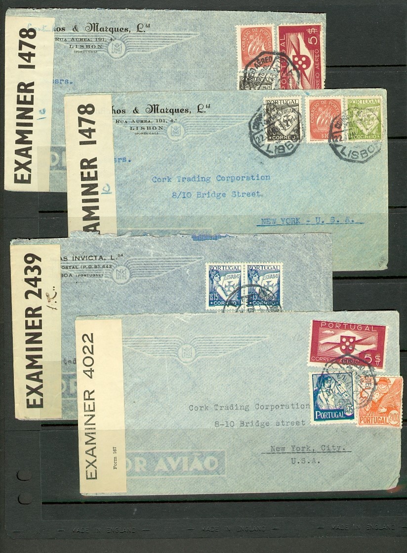 PORTUGAL 1941/43 SEL OF 4 CENSORED TO USA