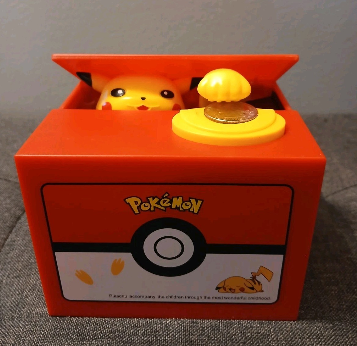 Pokémon Pikachu Automatic Coin Bank Red Plastic Battery Operated Piggy Bank