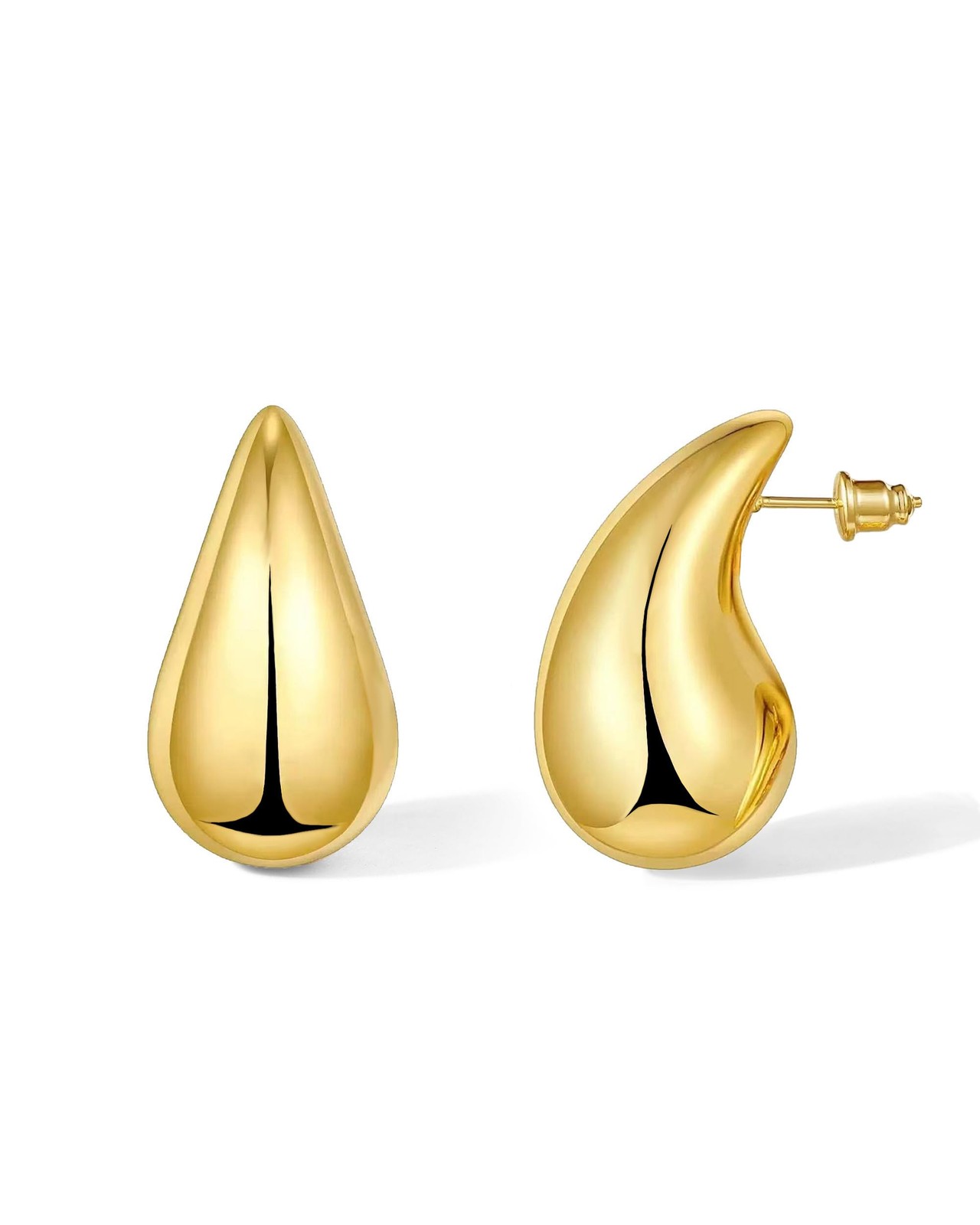 Chunky Gold Teardrop Hoop Earrings for Women, 14K Large, 