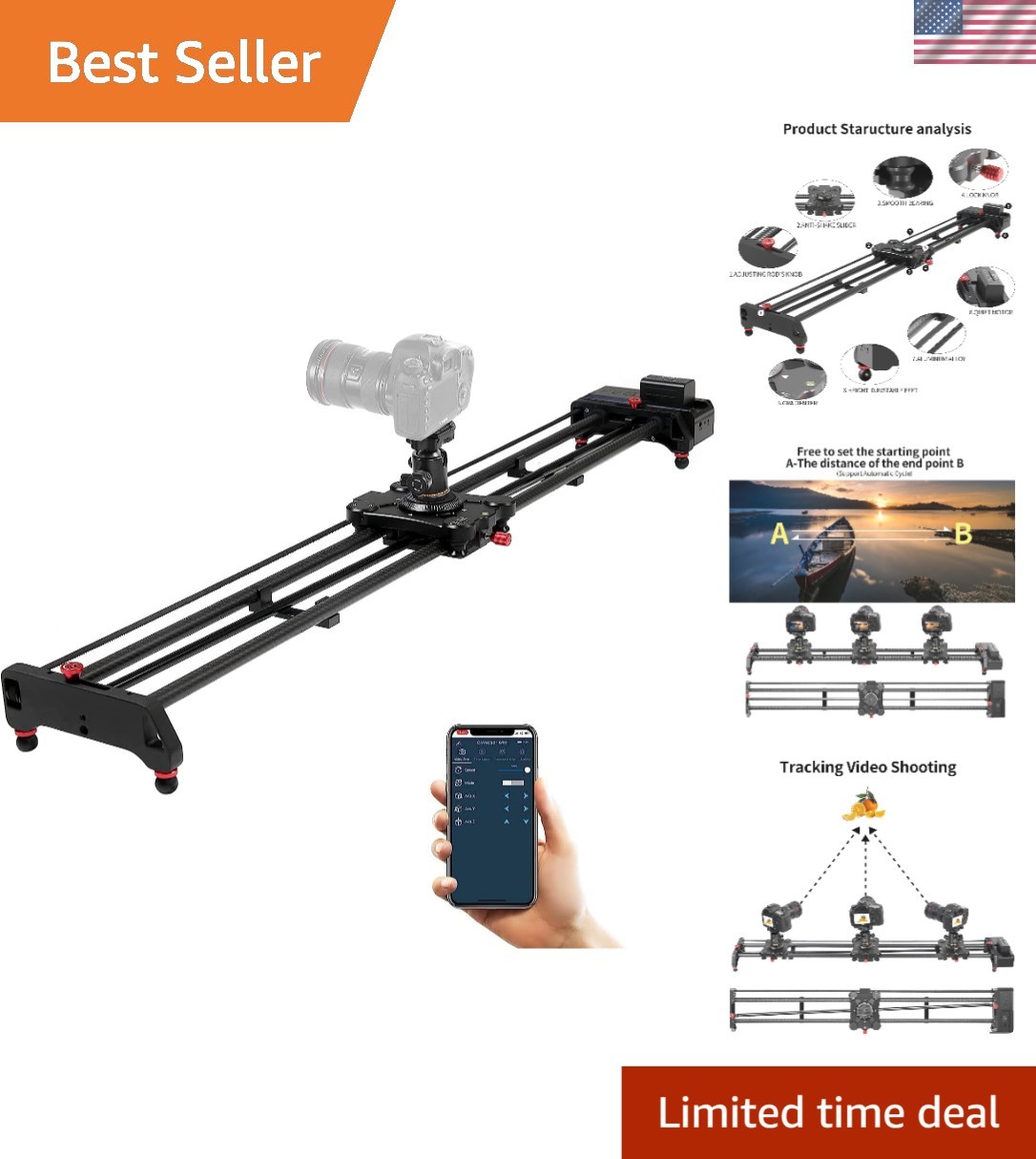 Professional 48" GVM Motorized Slider - Stable Carbon Fiber Dolly for Filmmaking