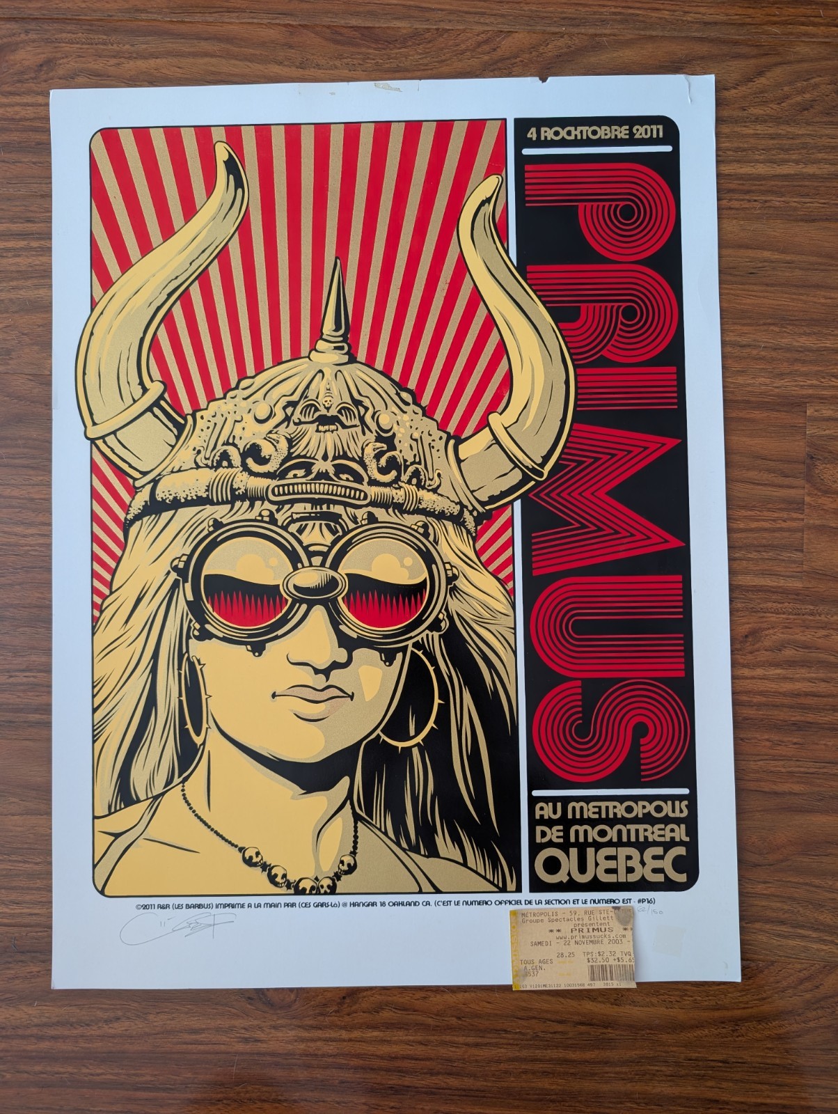 2011 Primus Concert Poster Signed Numbered 62/150 Montreal Quebec w/ Ticket Stub