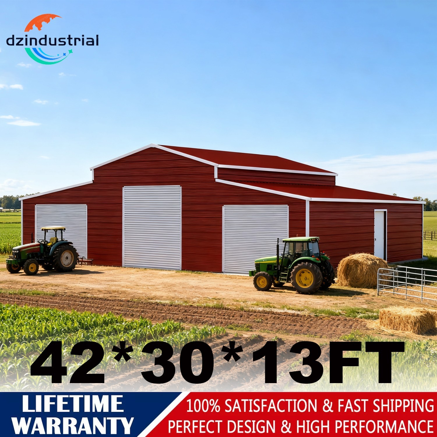 42 x 30 x 13ft Heavy-Duty Metal Garage Barn Storage Shed 1260 sq.ft Building