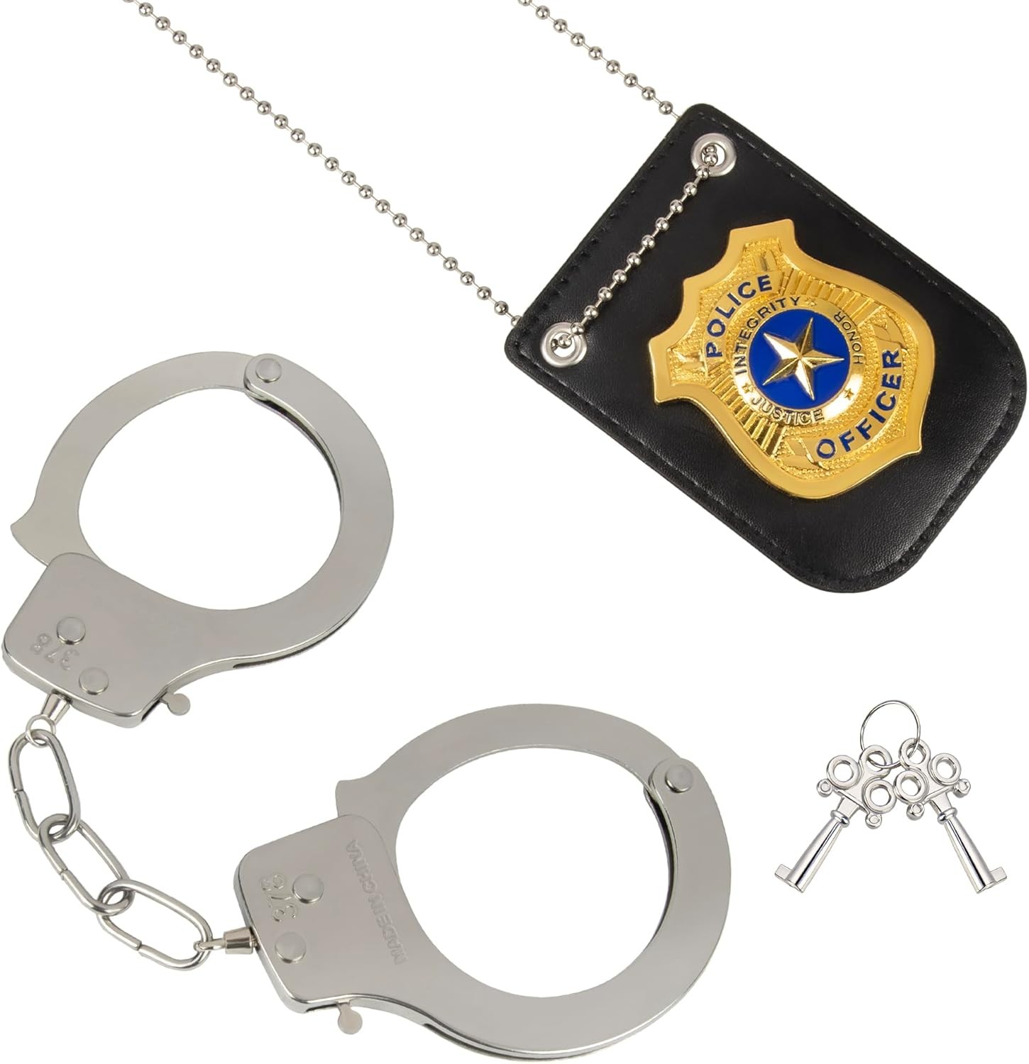 Police Badge and Handcuffs Toy, Police Pretend Accessory Set for Kids (Bronze)