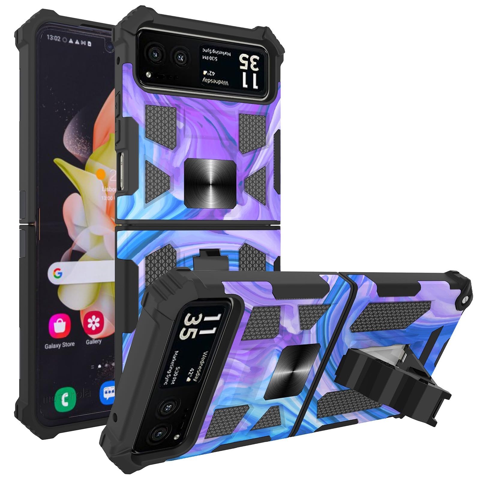 Ailiber for Motorola Razr 2023 Phone Case, Screen Protector & Purple Blue 