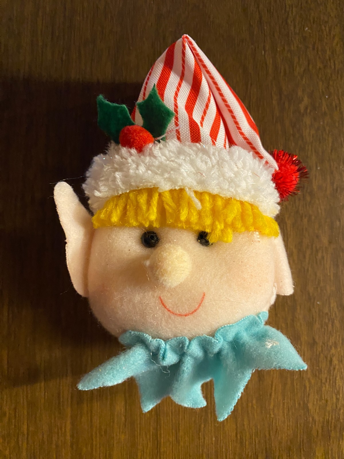 Plush Pixie Elf Head Christmas Ornament 5"