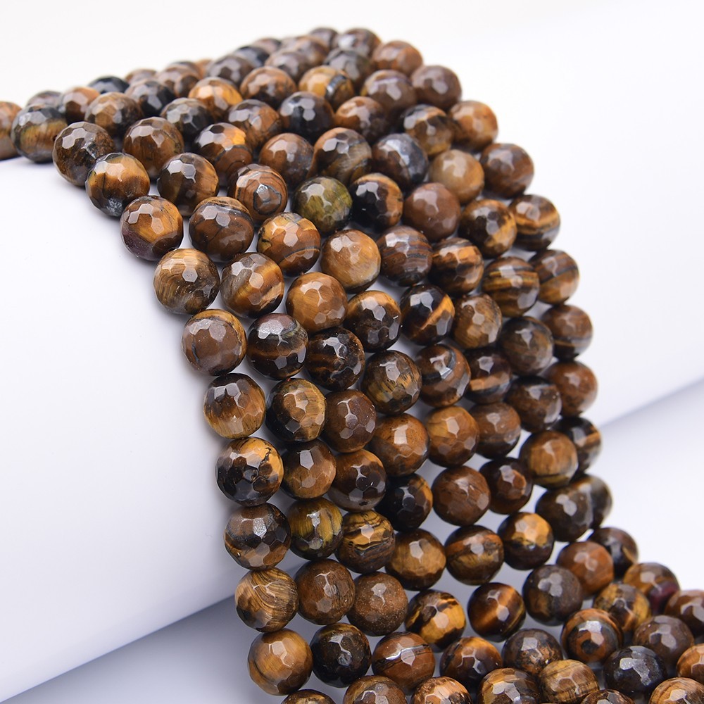 Natural 12mm Yellow Tiger Eye Stone Faceted Round Loose Beads Strands 15.5" DIY