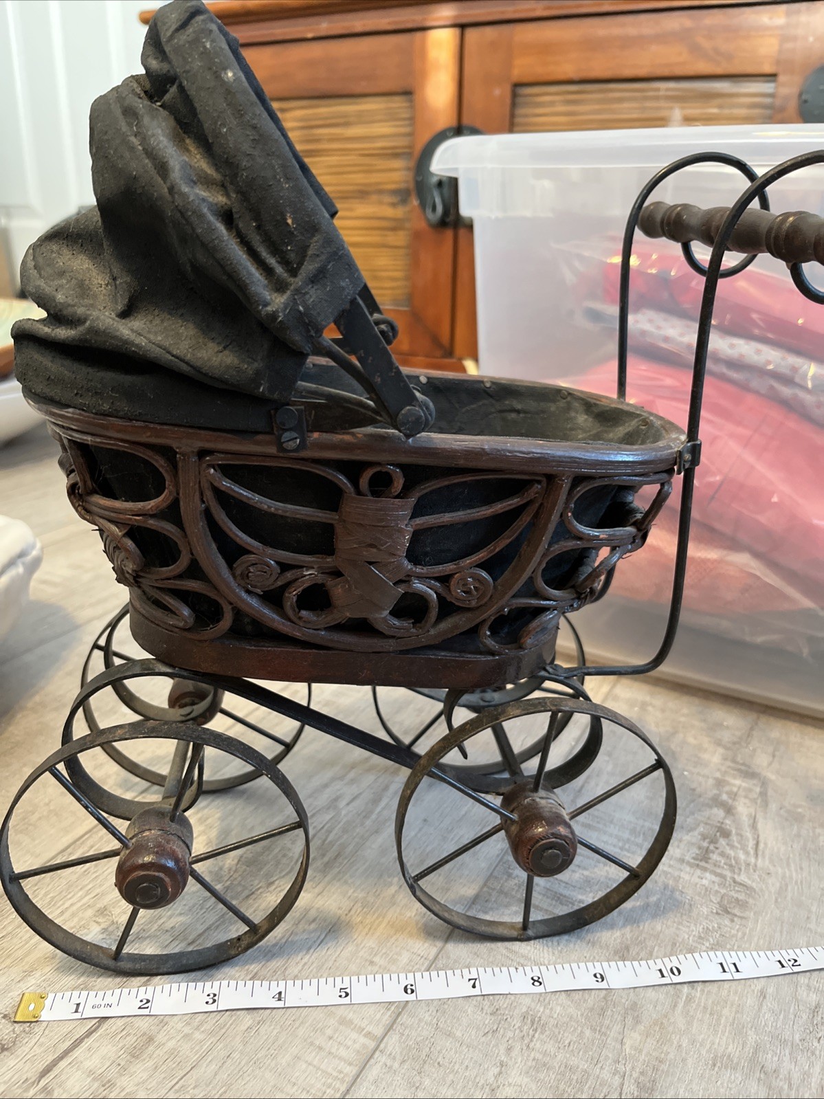 Vintage Doll Stroller Pram Carriage Victorian Style Brown Black