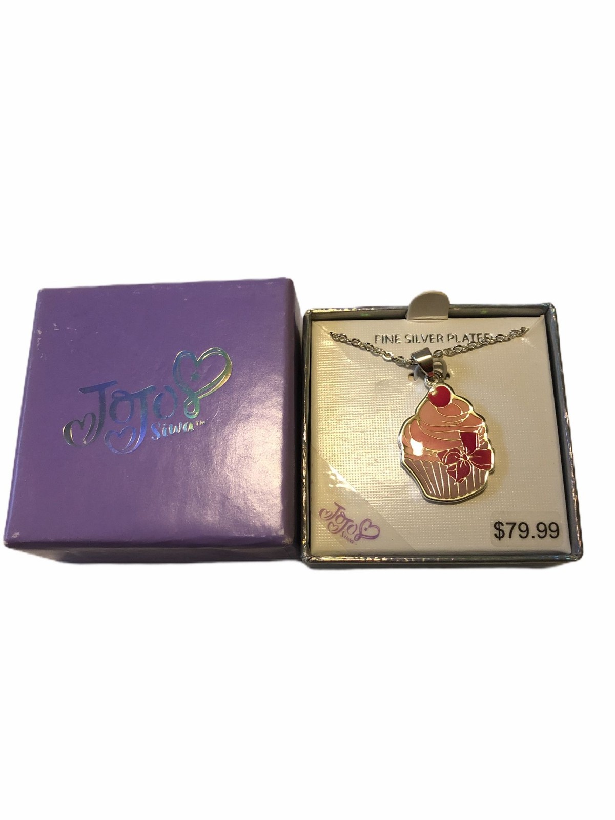 Jojo Siwa Cupcake Pendant Necklace 18" Chain Fine Silver Plated With Box Girls