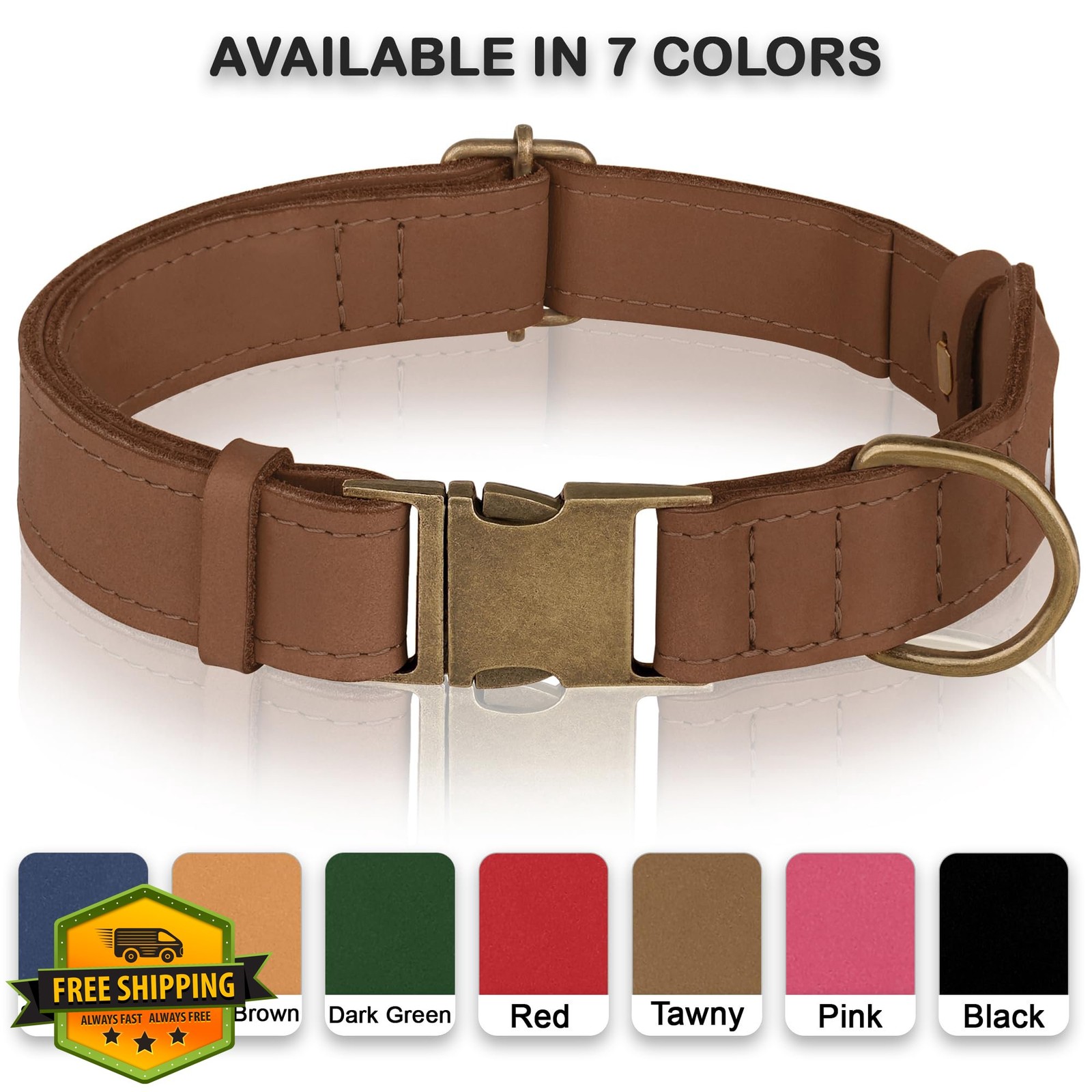 Budkas Leather AirTag Dog Collar L, Tawny 17-21" Neck, Apple GPS Tracker
