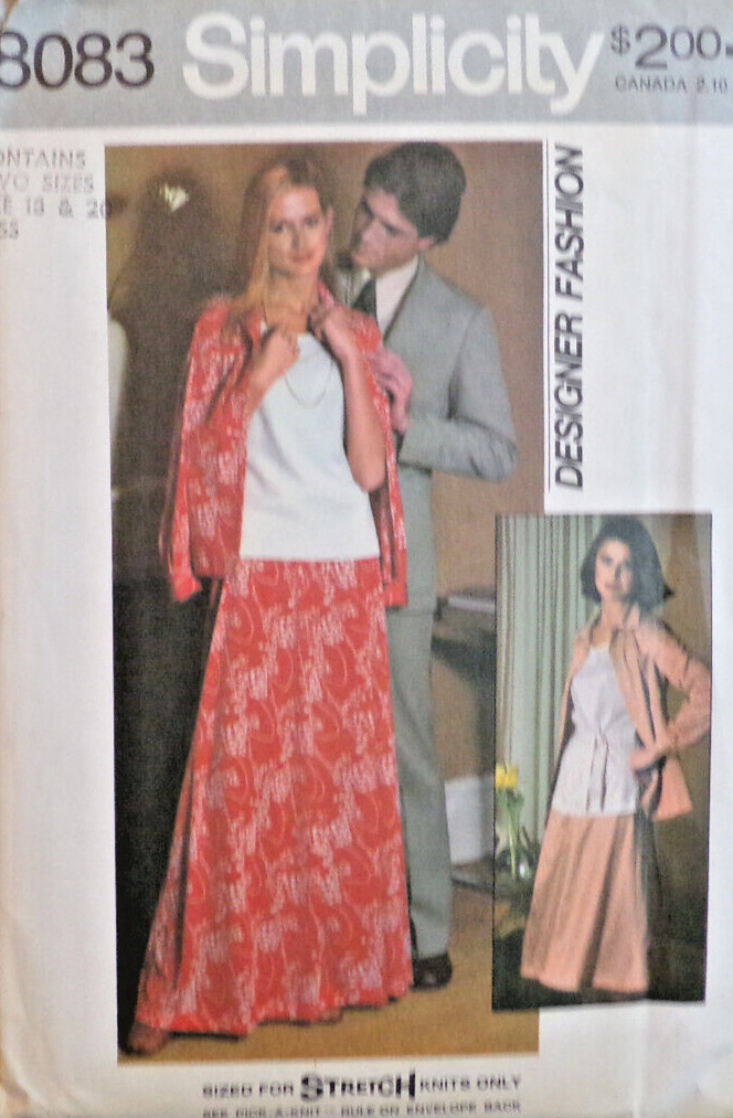 Simplicity Sewing Pattern 8083 Misses Shirt-Jacket Top Skirt Sizes 18-20 VTG UC