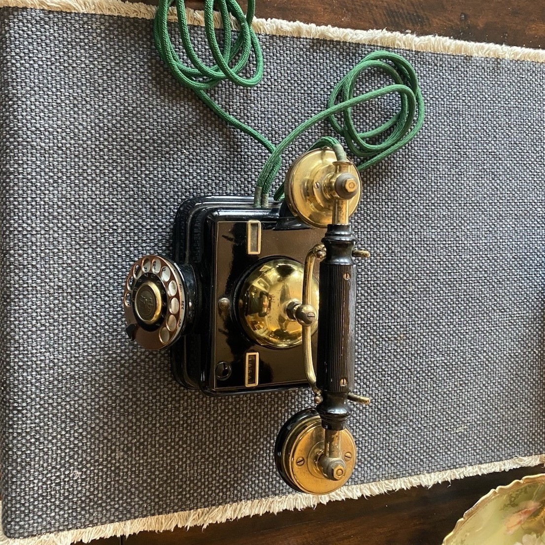 Vintage Pre-1940 Rotary Dial Telephone Brass & Black Accents Model 1464