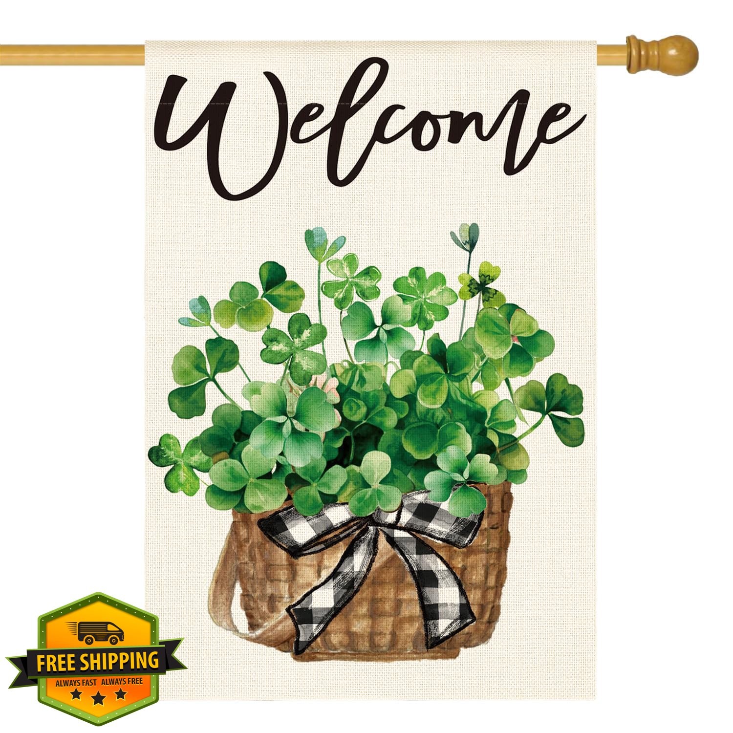 AVOIN St Patricks Day House Flag 28x40 Inch Double Sided Shamrock Yard