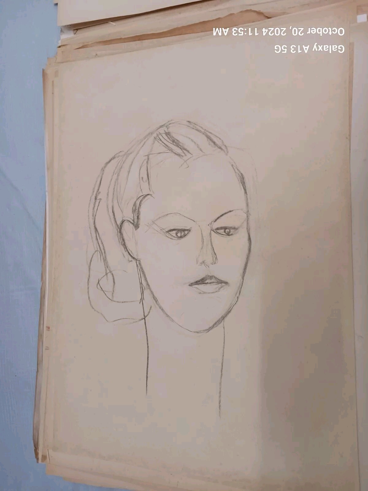 ORIGINAL Art  Pencil Or Charcoal Sketches Vintage Portrait  24 X 17