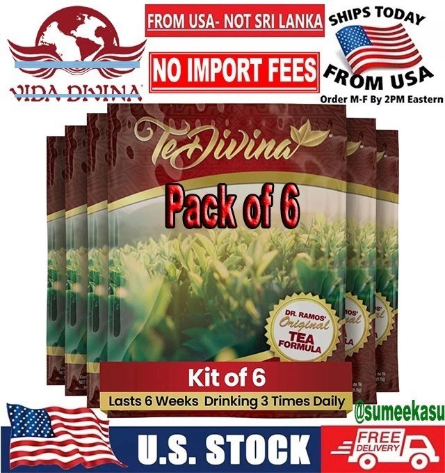 Te Divina Herbal Tea Detox 6 Pack (36 Sachets total) Reishi Caffeine Free - New⚡
