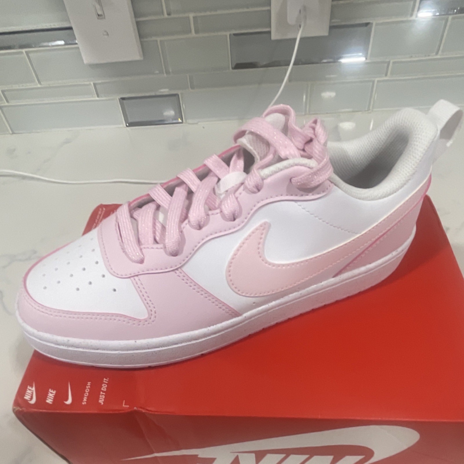 Nike Court Borough Low Recraft GS White Pink Kids Sneakers 7Y
