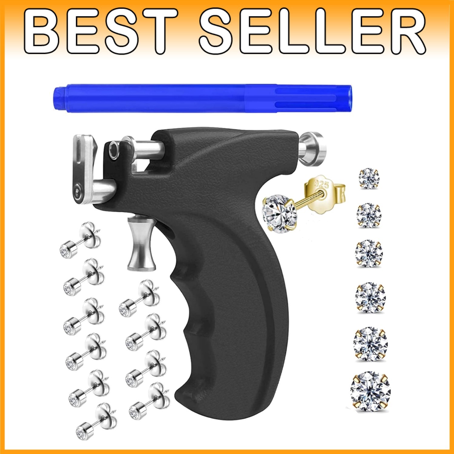 Pro-Grade Piercing Tool Set with 6 Pairs of S925 Earrings