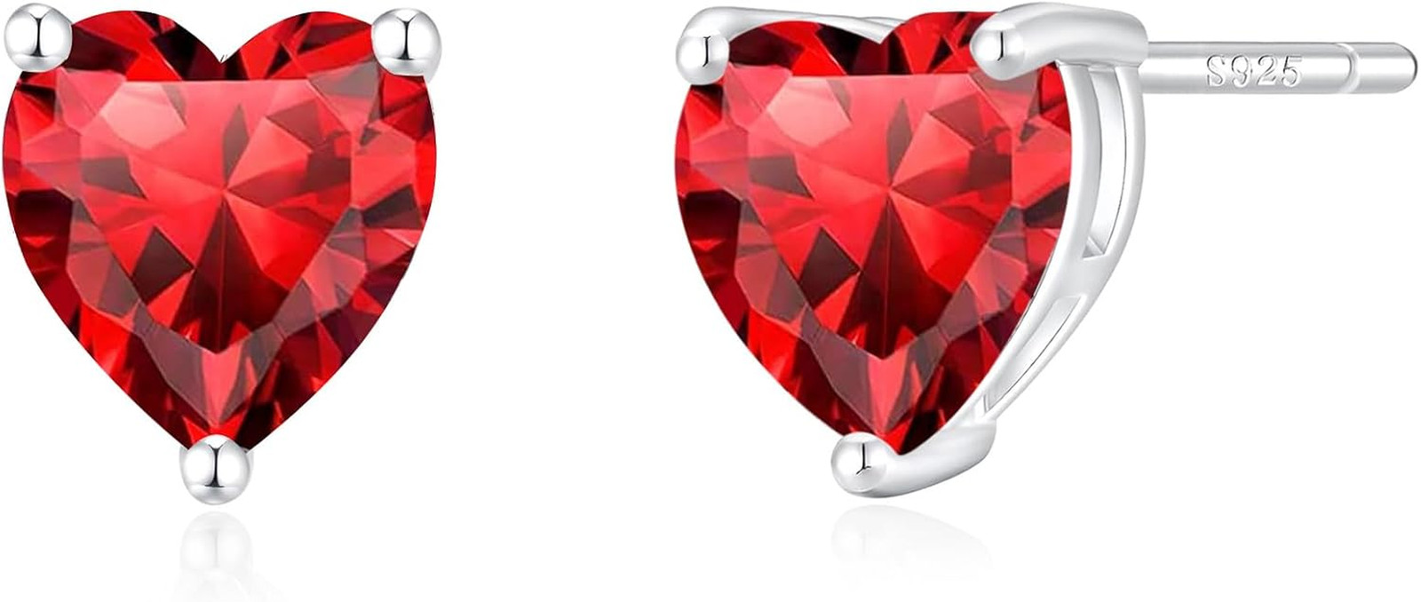 Sterling Silver Heart Stud Earrings for Women, 925 Silver Post with Cubic Zircon