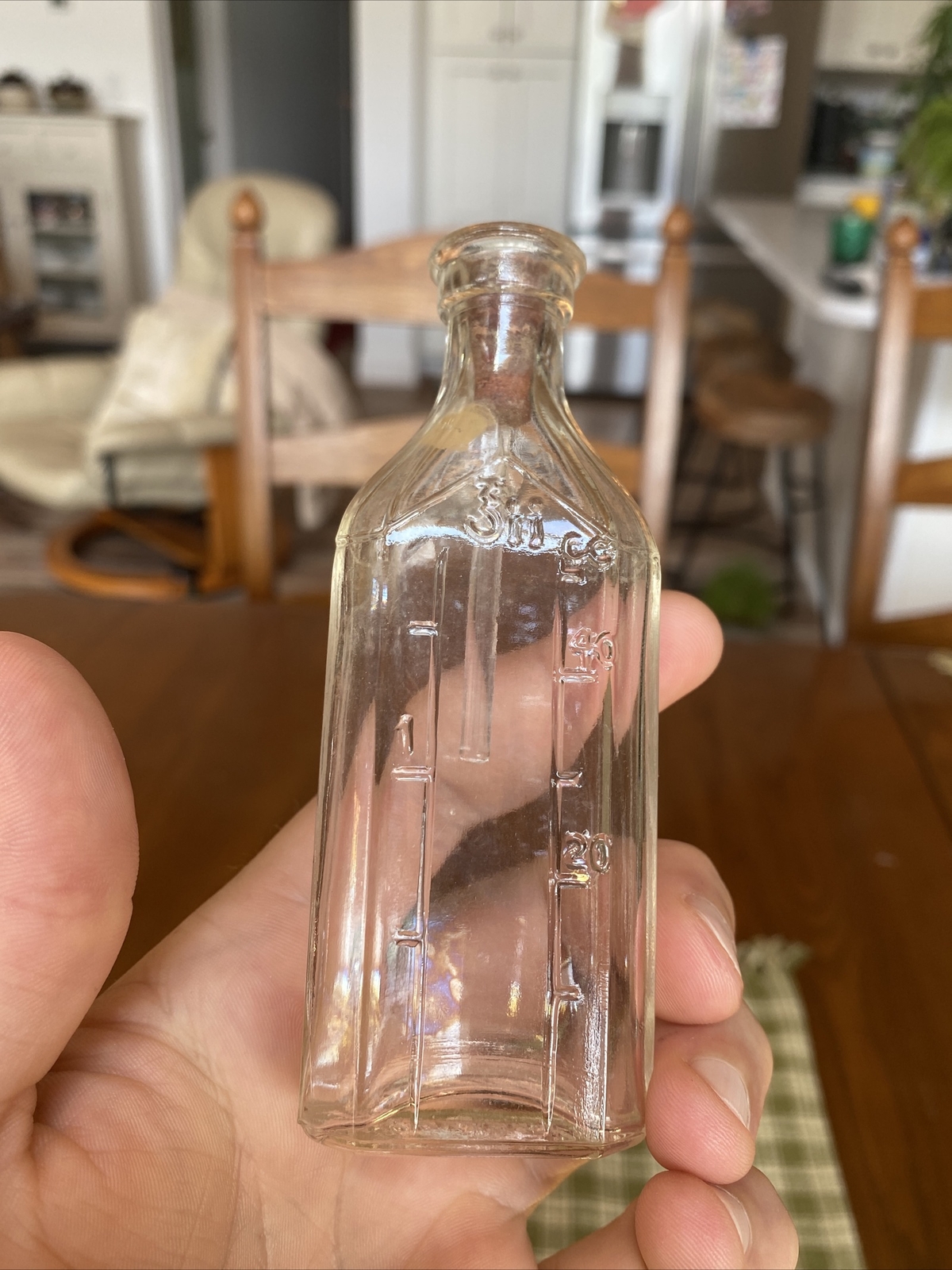 KNORALL Apothecary Glass Bottle 50cc w/Stopper glass stem rubber cork Embossed