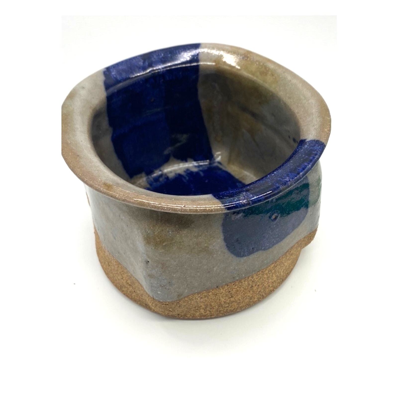 Unique Studio pottery planter Blue and tan MCM pottery Vintage handmade