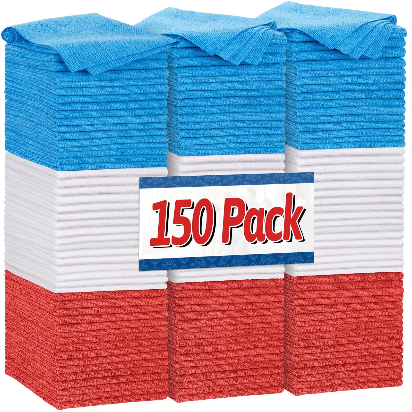 FIXSMITH Shop Towels, Pack of 150, Microfiber Cleaning Cloth Bulk, Microfiber...