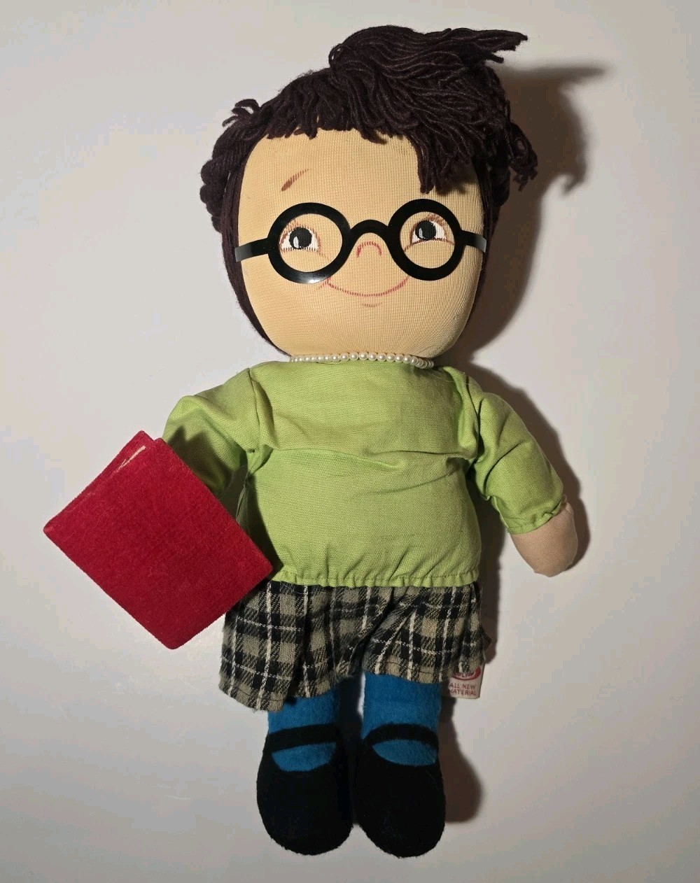 Vintage IDEAL Toy Co Cloth Doll Japan w/ Book Glasses Yarn Hair 1960s School 