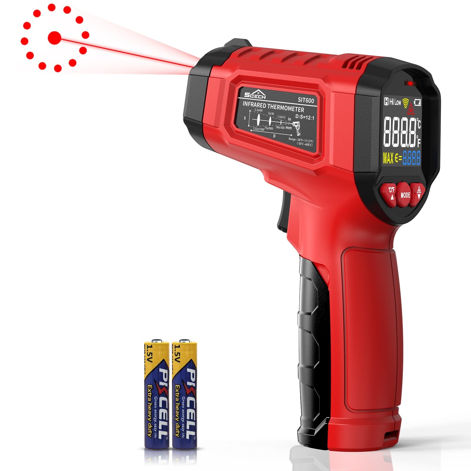 Infrared Thermometer Gun,SQECH Laser Gun Red(-58℉～1112℉) 