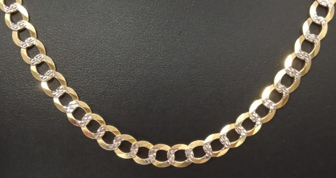 MA2) Men's 14k Two-Tone Gold 30.9 Grams Diamond-cut Curb Link Chain Necklace 26"