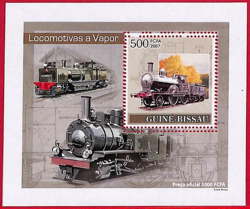 A5055 - GUINE-BISSAU - ERROR MISPERF Stamp Sheet - 2007 - Steam Locomotives