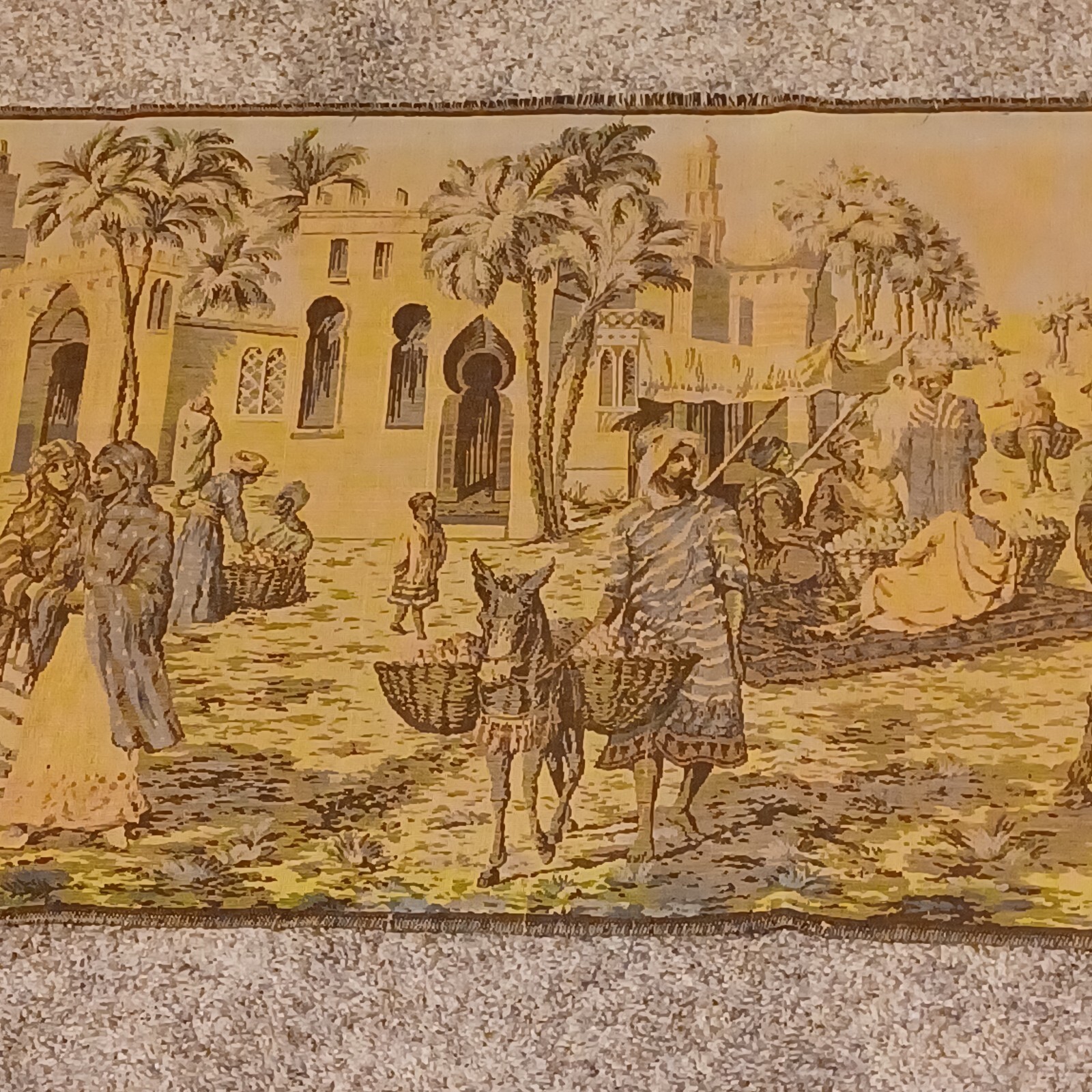 Vintage Tapestry Middle Eastern Egypt Camel Wall Hanging Scene 55" × 18 1/2"