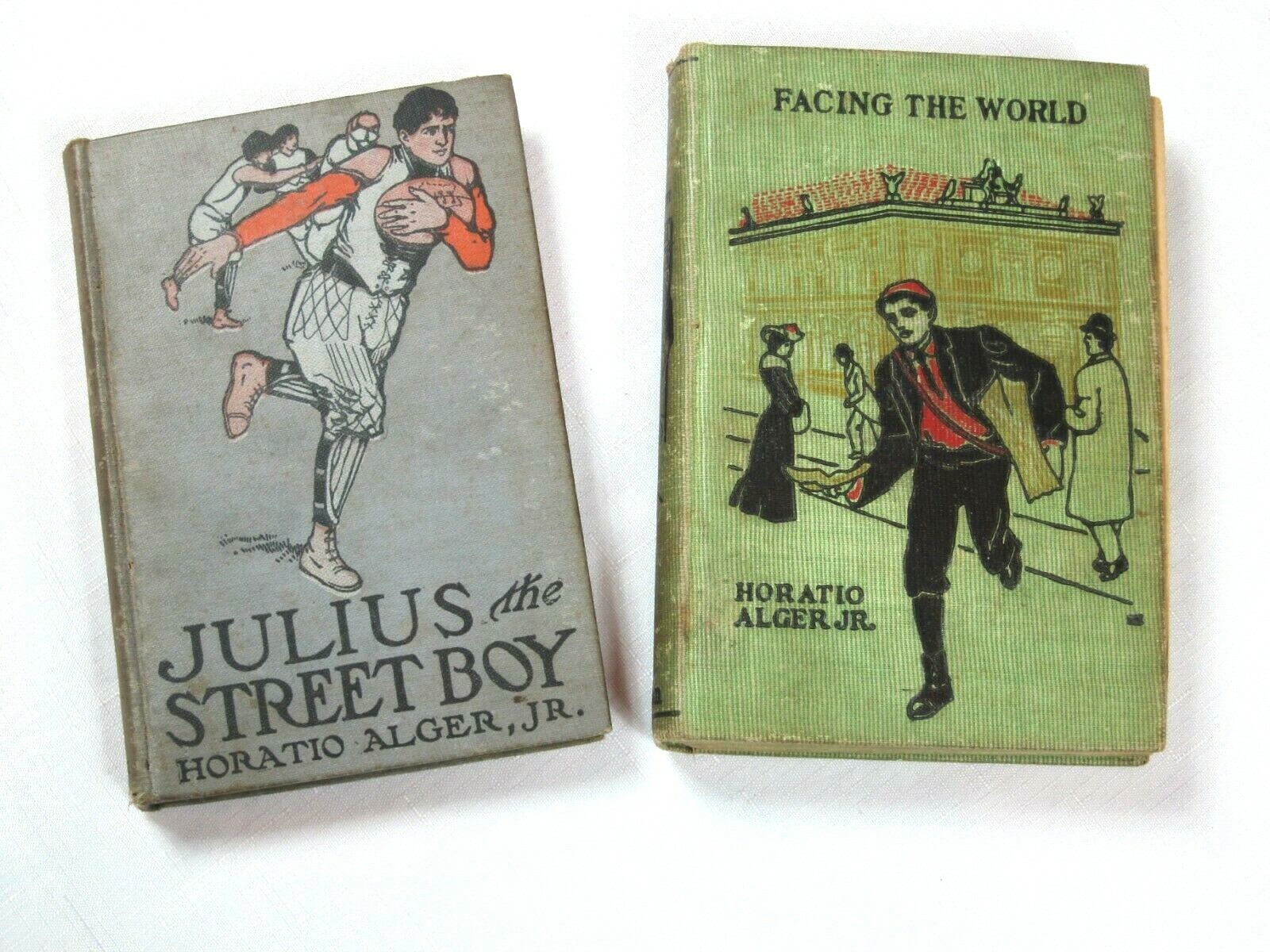 2 Antique Horatio Alger Jr Books: Julius the Street Boy & Facing the World 1911