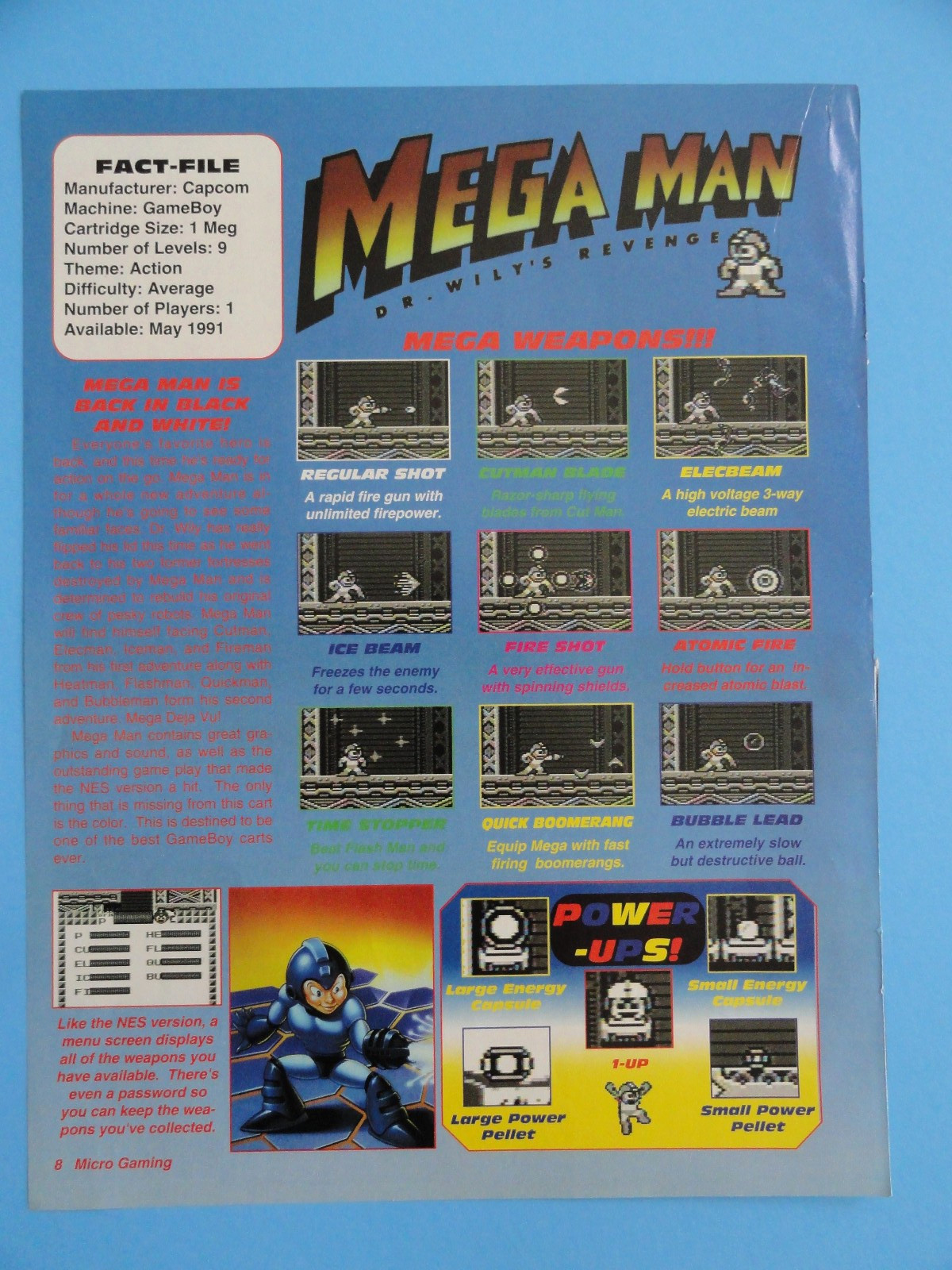 MEGA MAN DR. WILLY'S REVENGE NINTENDO VINTAGE PRINT AD / ARTICLE  8.5"X 11" 1991