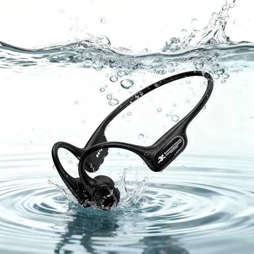  Swimming Headphones IP68 Waterproof, Open Ear Bone Conduction Underwater Inky