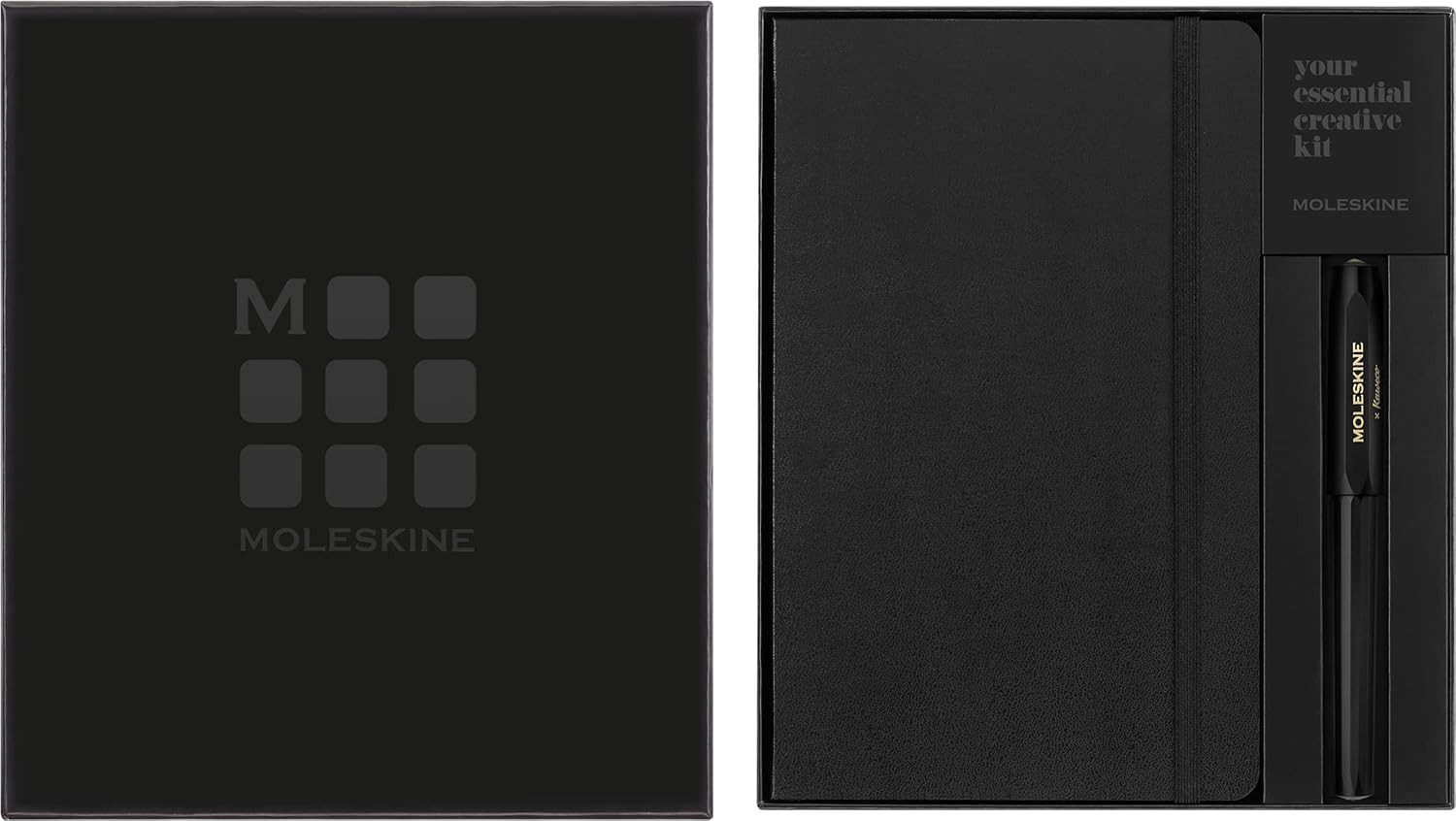 Classic Notebook and Kaweco Roller Pen Bundle, Large, Ruled, Black, Hard Cover (