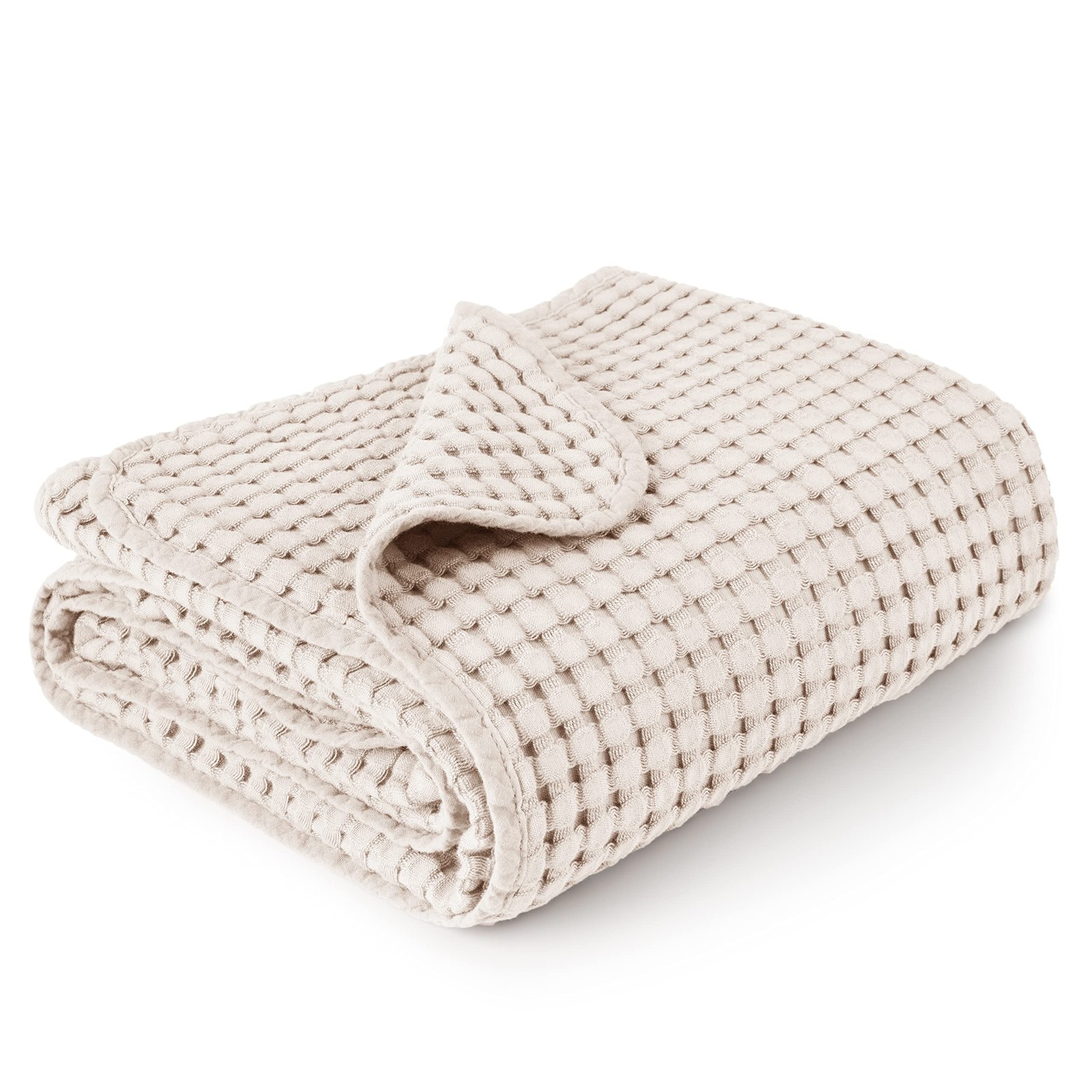 Konssy Waffle Baby Blanket - Soft & Cozy Nursery Swaddle 41" x 37", Oat 