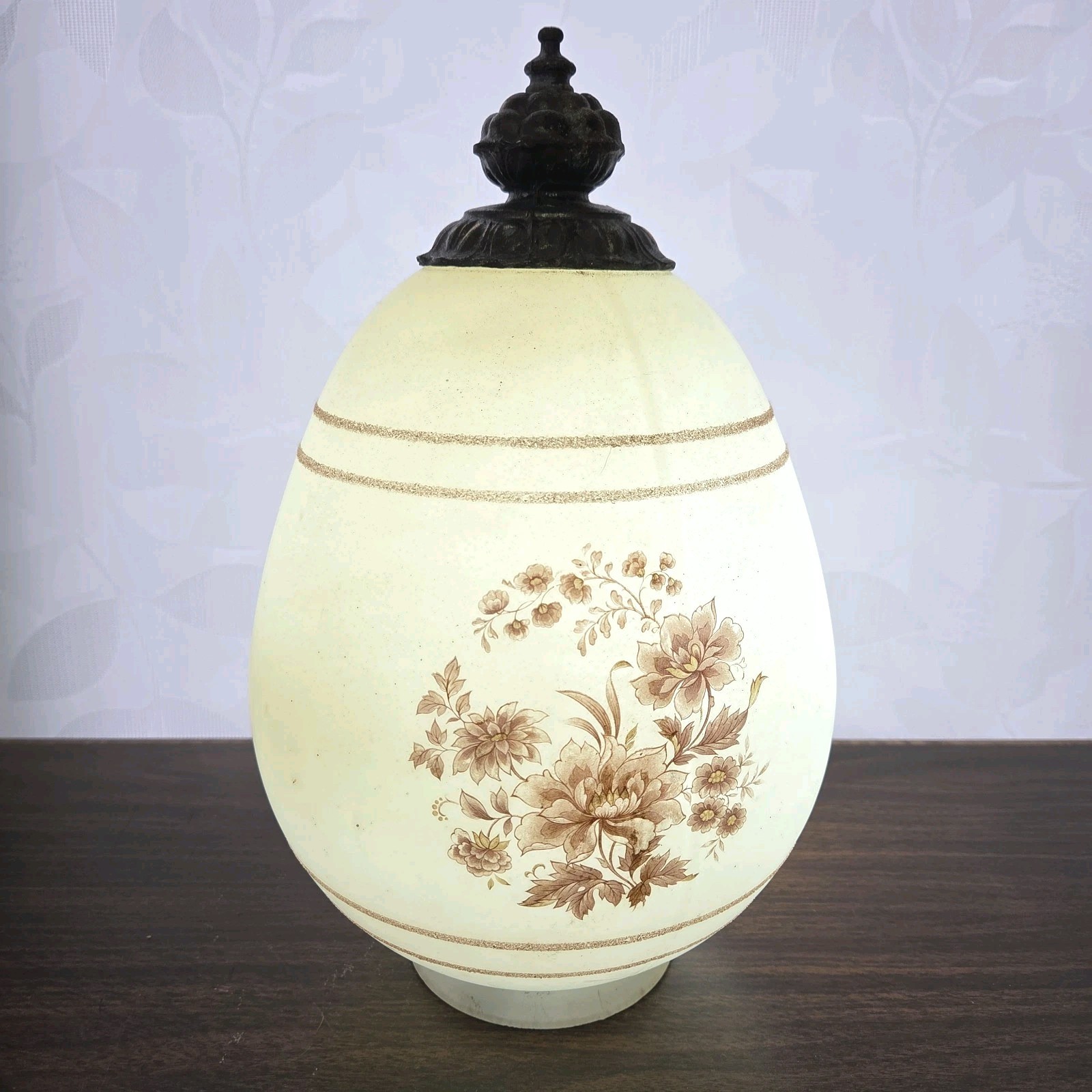 Large Vtg Hollywood Regency Hanging Light Milk Glass Floral Replacement Globe #1