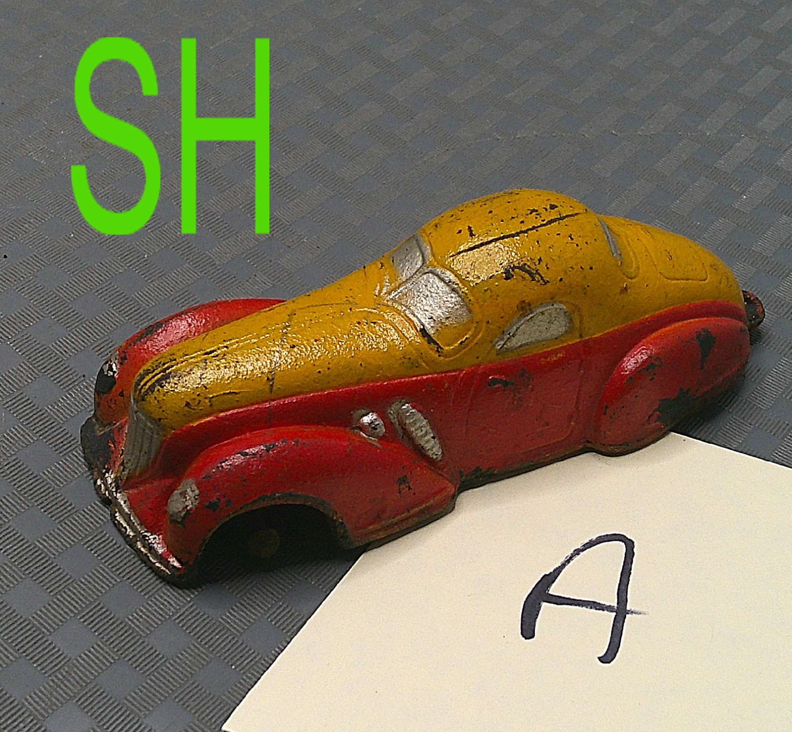 Vintage 1930s Sun Rubber Toy Red Yellow Car Coupe Sedan 4 Inches 1 Axle