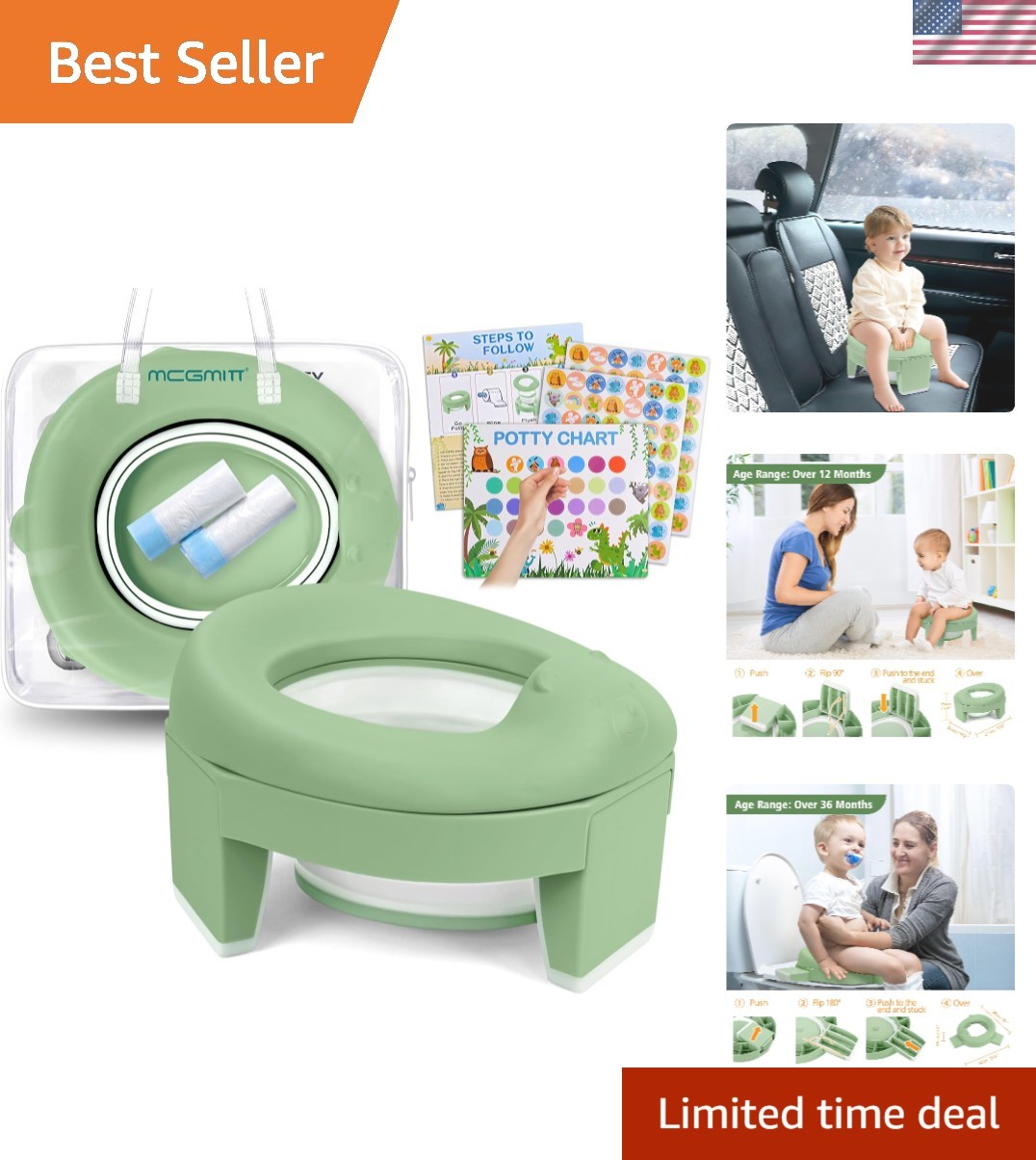 Portable Potty for Kids Travel - Foldable Training Toilet Chair for Toddler G...