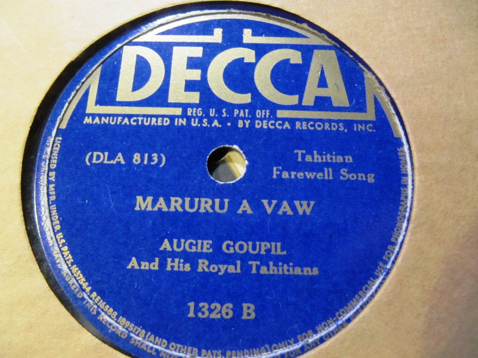 1937 TAHITI Augie Goupil Royal TAHITIANS Marunu a vaw Marcelle Vahine Decca 1326
