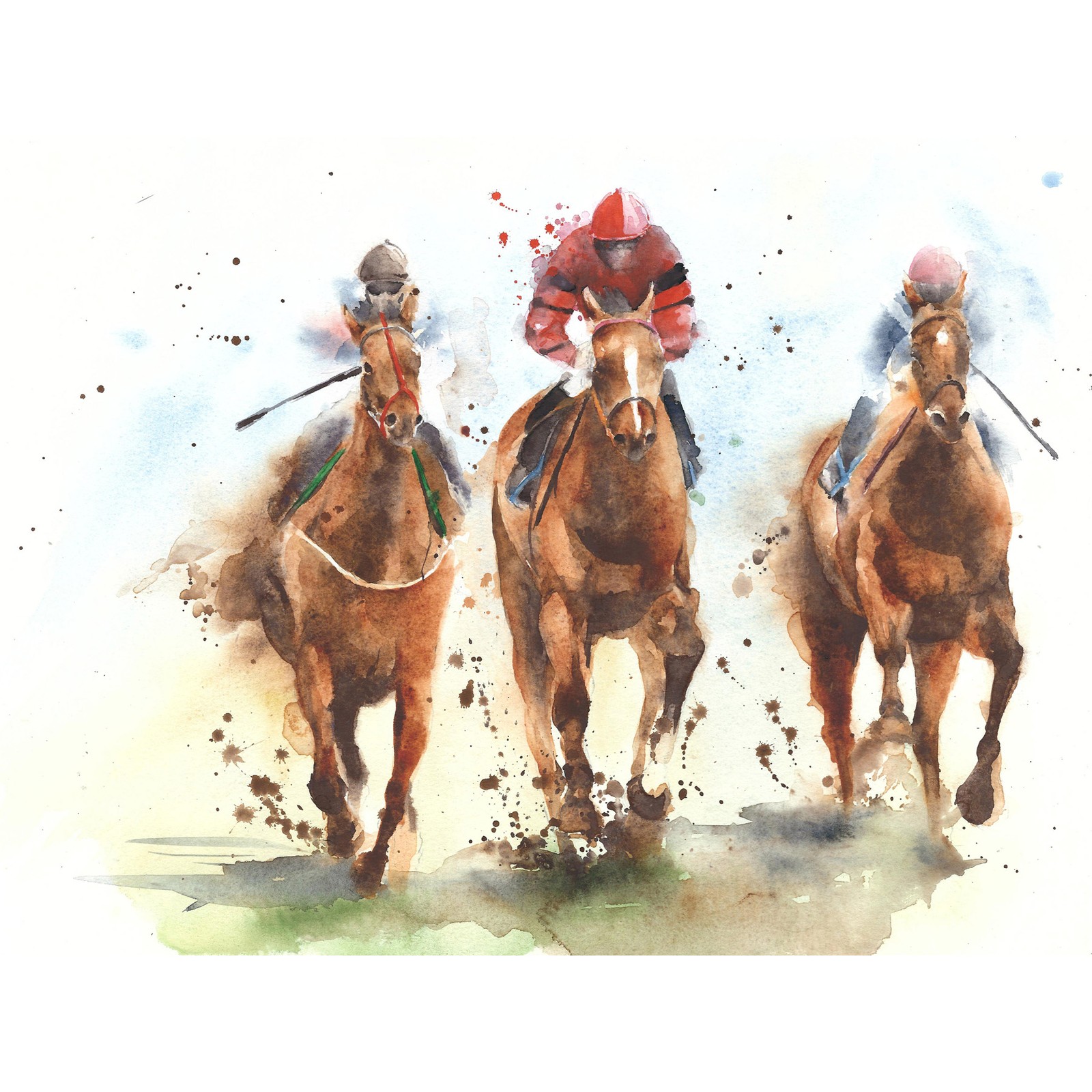 Racing Horses Watercolour Art Print Poster Wall Decor 18X24 Inch