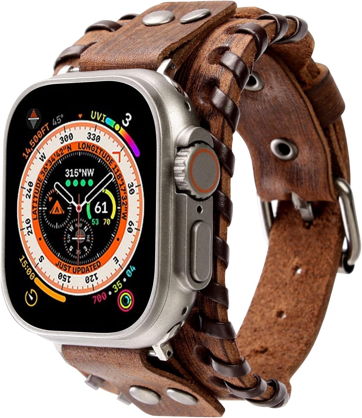 Leather Strap Compatible with Apple Watch Ultra 49mm 44mm Vintage Woven