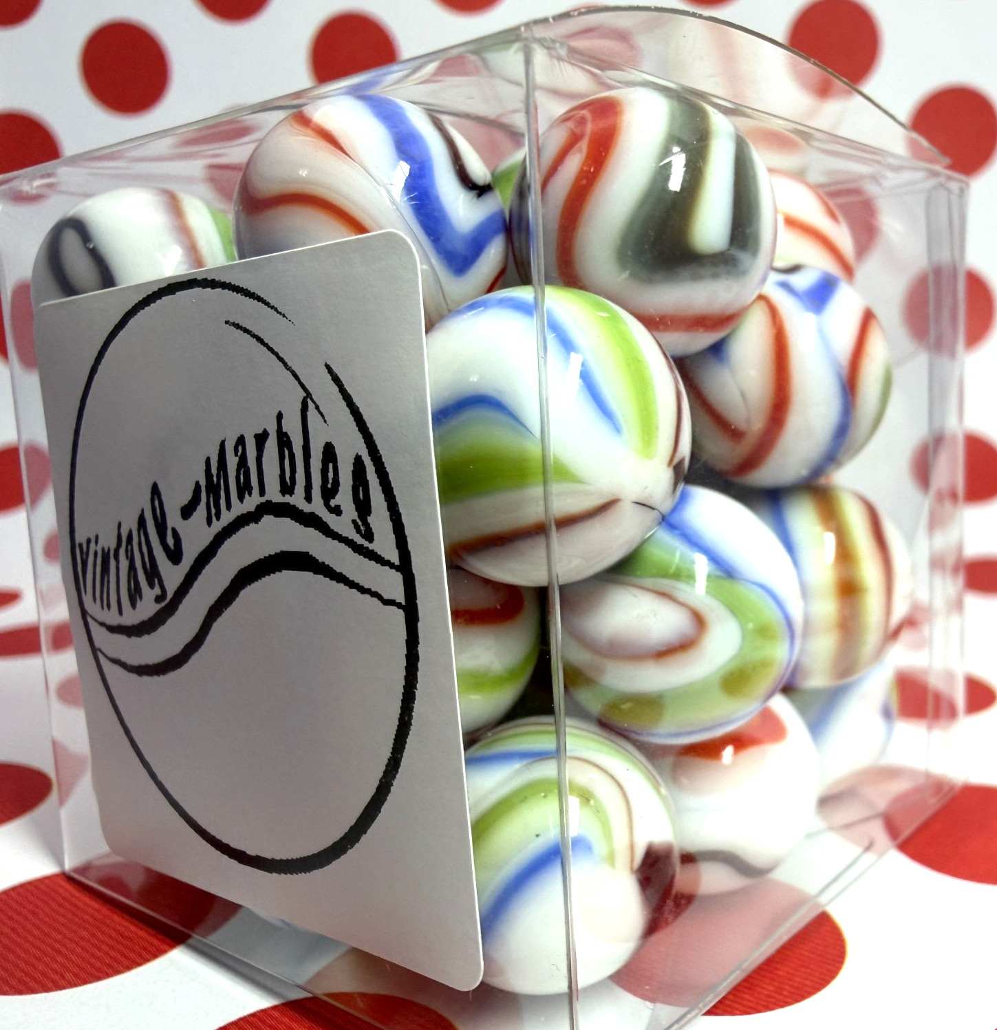 Vacor De Mexico Lot of  32 Mint 5/8" Tie Dye Swirl Vintage Marbles Box MIB